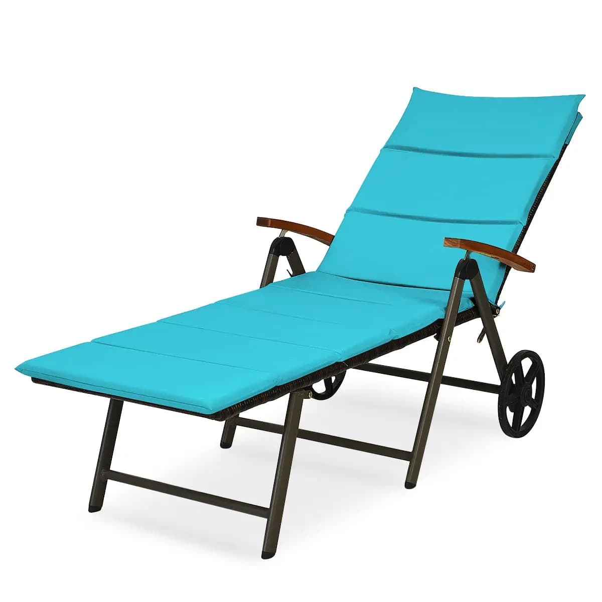 Adjustable Foldable Patio Stress with Soft Bearing, Reclining Chair with Wheels, Customizable
