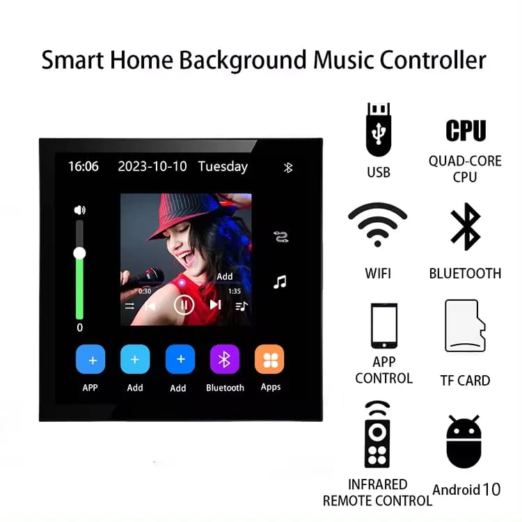 Andriod 10 Eshare WiFi Bluetooth Touch Home Theater Cinema Amplificatore da parete per musica audio stereo digitale da 4 pollici