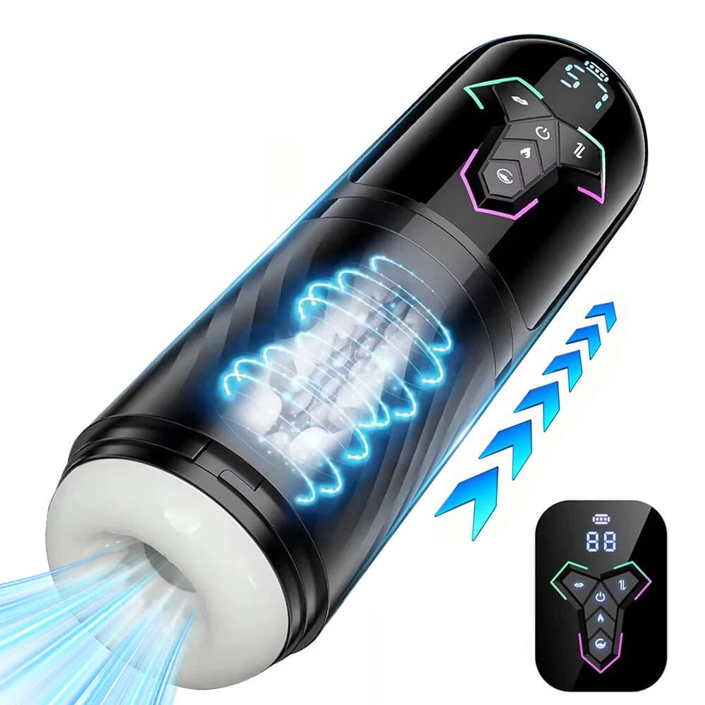 Masturbatore Maschile Automatico a Pistone Telescopico Riscaldato con 10 Vibrazioni e 5 Modalità di Aspirazione Pompa per Pene con Display LCD Giocattoli Sessuali per Uomini