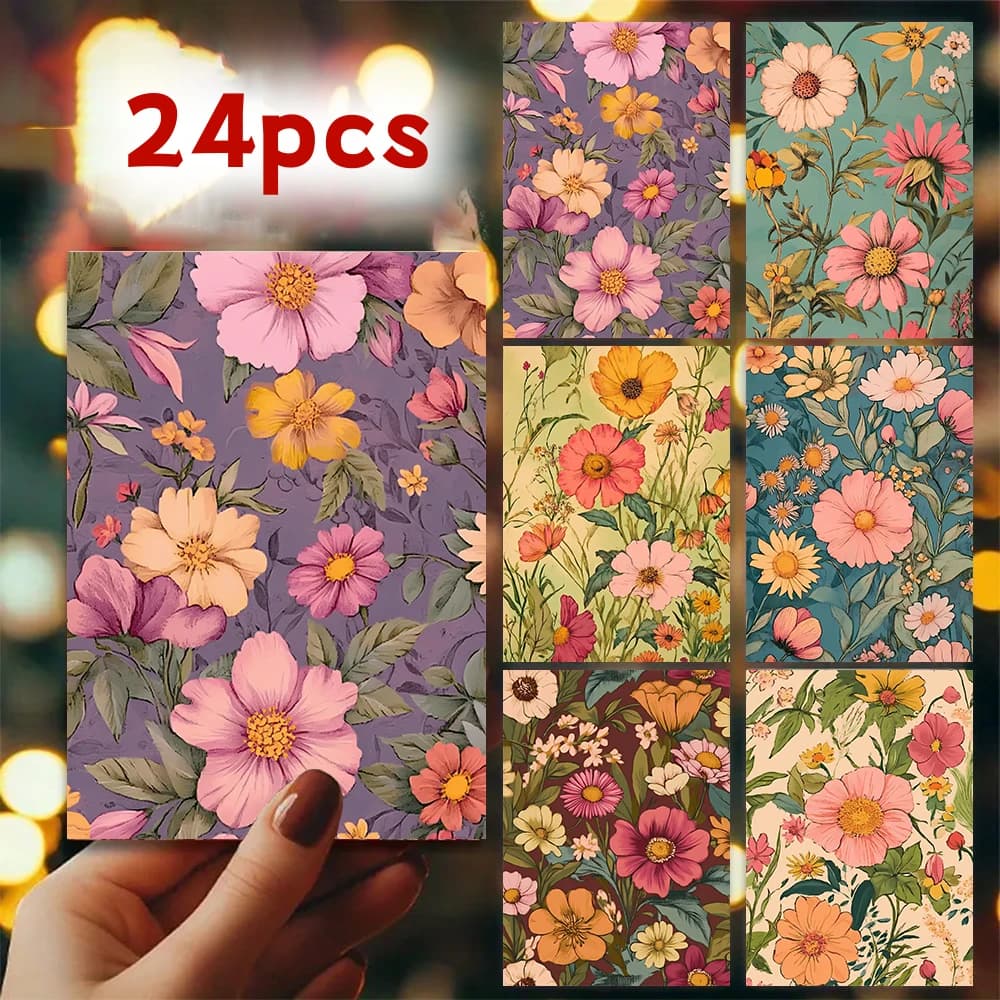 24 pezzi, set di biglietti d'auguri floreali vintage con buste per qualsiasi persona, biglietti d'auguri fai da te, biglietti d'invito, auguri divertenti e versatili