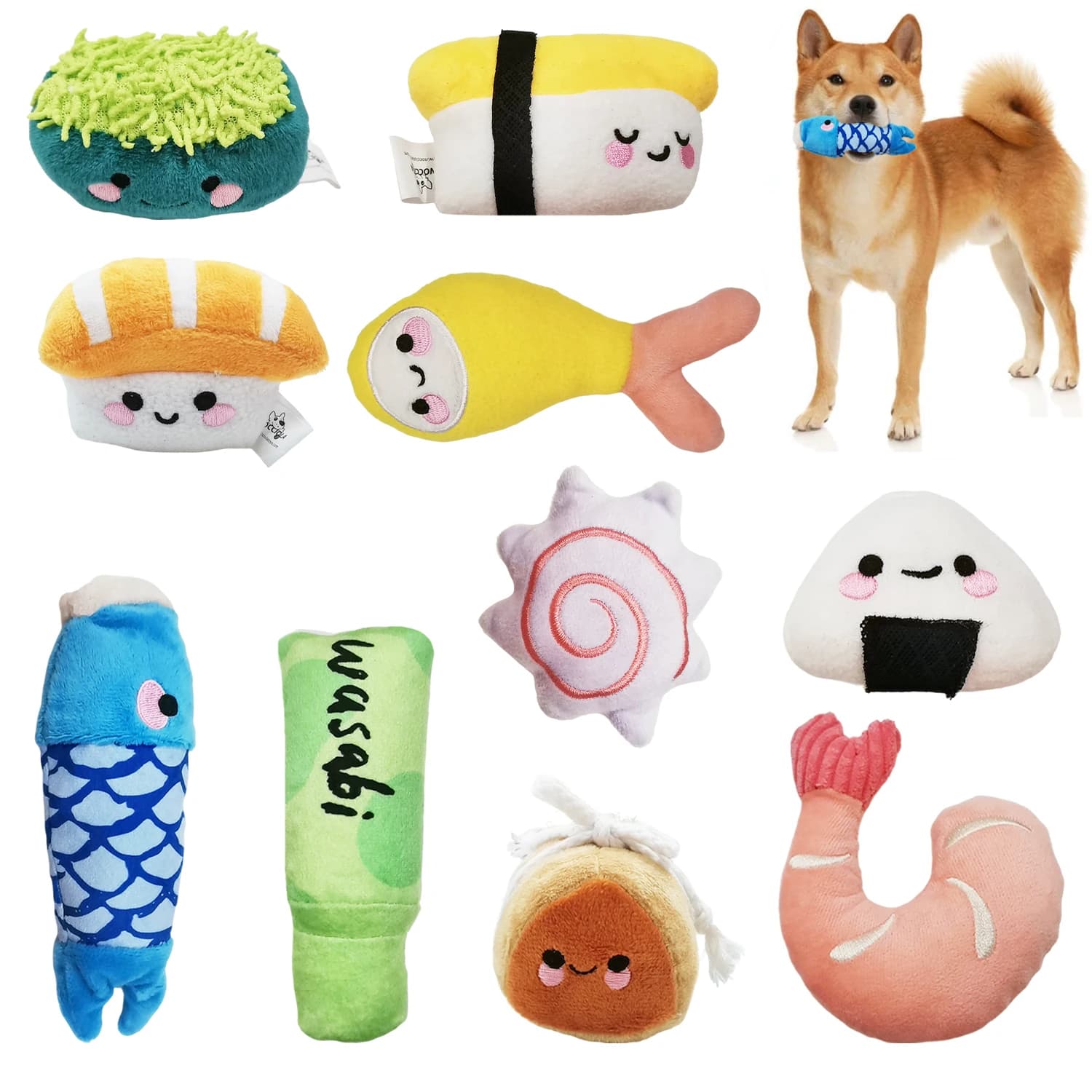 10 pezzi simpatico giocattolo per animali domestici sushi gattini e cuccioli da masticare rotolando giocattoli sonori set di giocattoli per digrignare i denti di piccola e media taglia