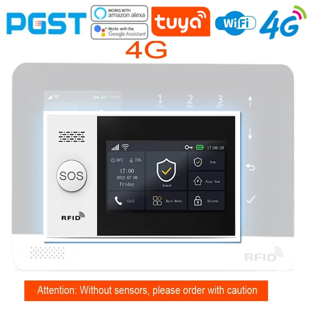 PG-107 Sistema di allarme di sicurezza domestica, dotato di dispositivi WiFi 4G da 4,3 pollici, compatibile con i tuoi controlli dell'applicazione e funziona con lo spirito