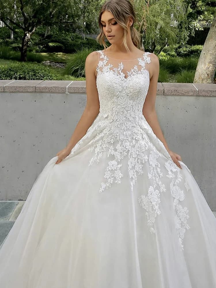 Women's Custom Elegant Wedding Dresses Appliques Scoop Neck Tulle Wedding Dresses formal De Noiva robe de mariée