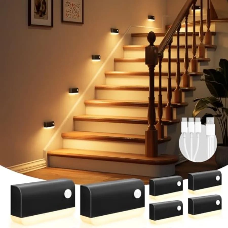 Luce Notturna con Sensore di Movimento Ricaricabile, Luci per Scale a Batteria per Interni, Illuminazione Notturna per Corridoio, Scale, Bagno, Camera da Letto