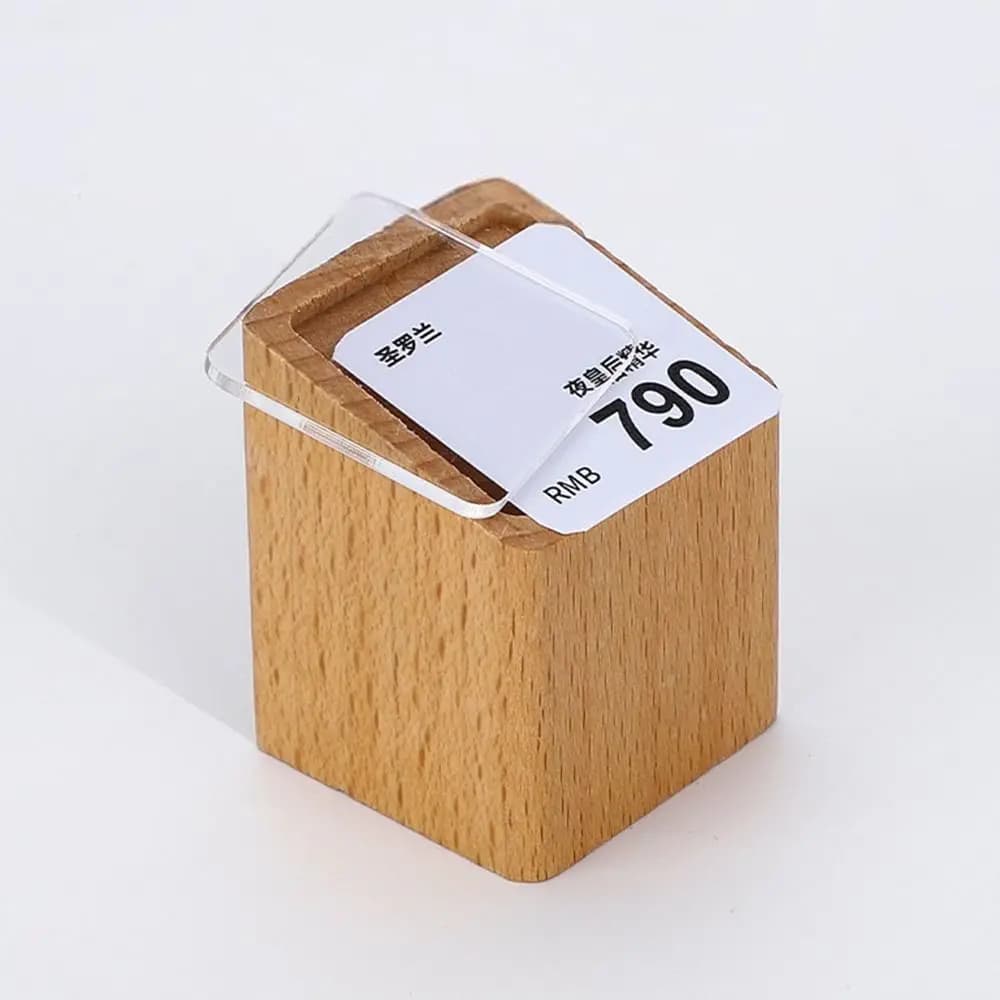 Porta Prezzi Multi-misura in Acrilico Kahki Coffee, Espositore per Etichette con Base in Legno, Supporto per Cartelli Prezzi