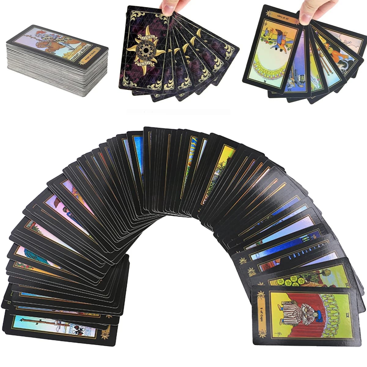 78 carte dei tarocchi olografiche con libro di guida Gioco per raccontare il futuro impermeabile per giochi da tavolo con mazzo di tarocchi magici in edizione per principianti