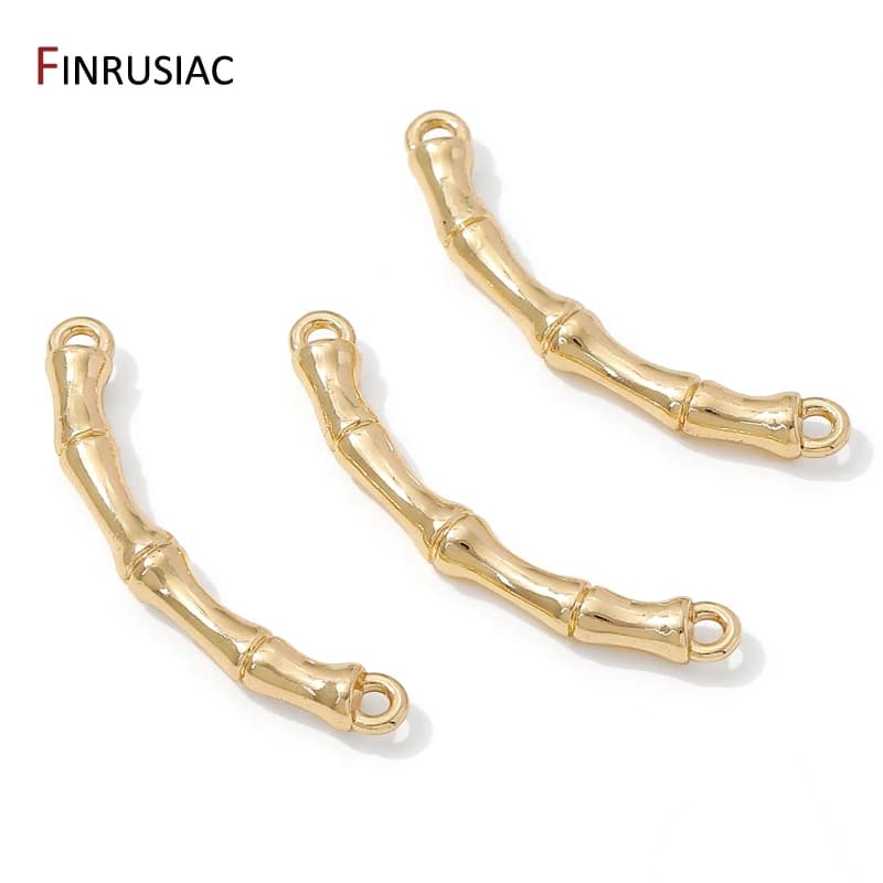 14K Gold Plated Brass Bamboo Shape Connector Charms For Bracelet Making Supplies,DIY Jewelry Accessories