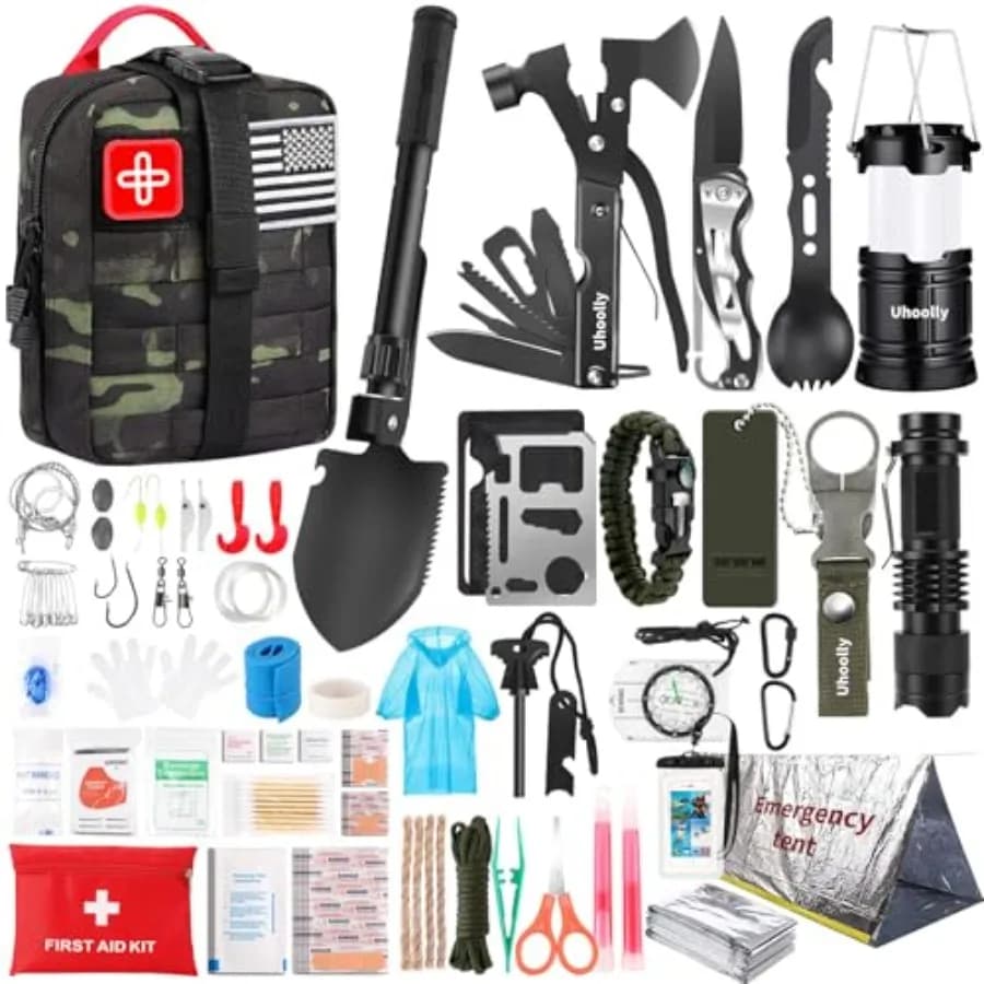Kit di sopravvivenza regalo per uomini, donne, ragazzi, 252 pezzi di attrezzatura e equipaggiamento per la sopravvivenza, mini kit di pronto soccorso per auto, casa, kit di emergenza.