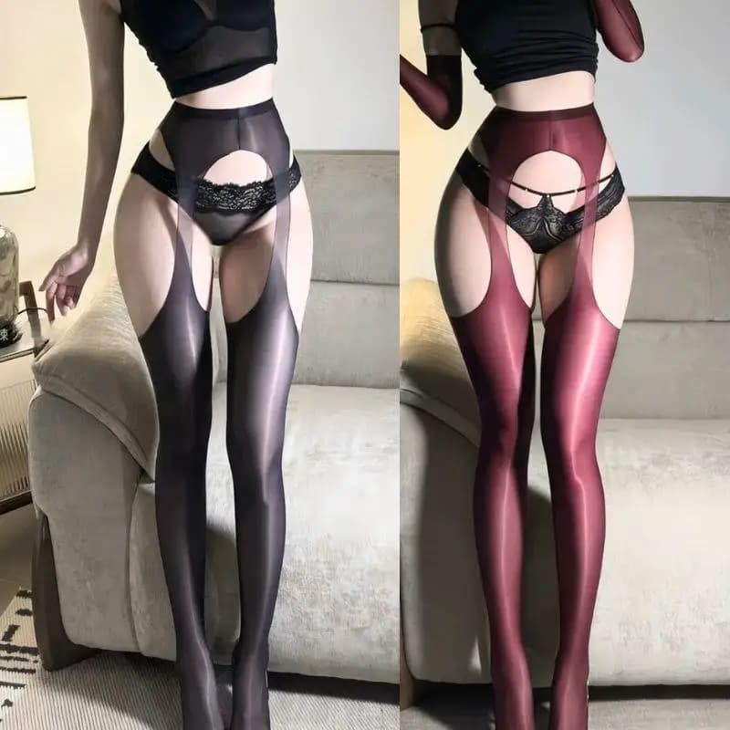 Hot summer socks excavated glossy to oil Thin and breathable pantyhose stockings shiny high waist long socks