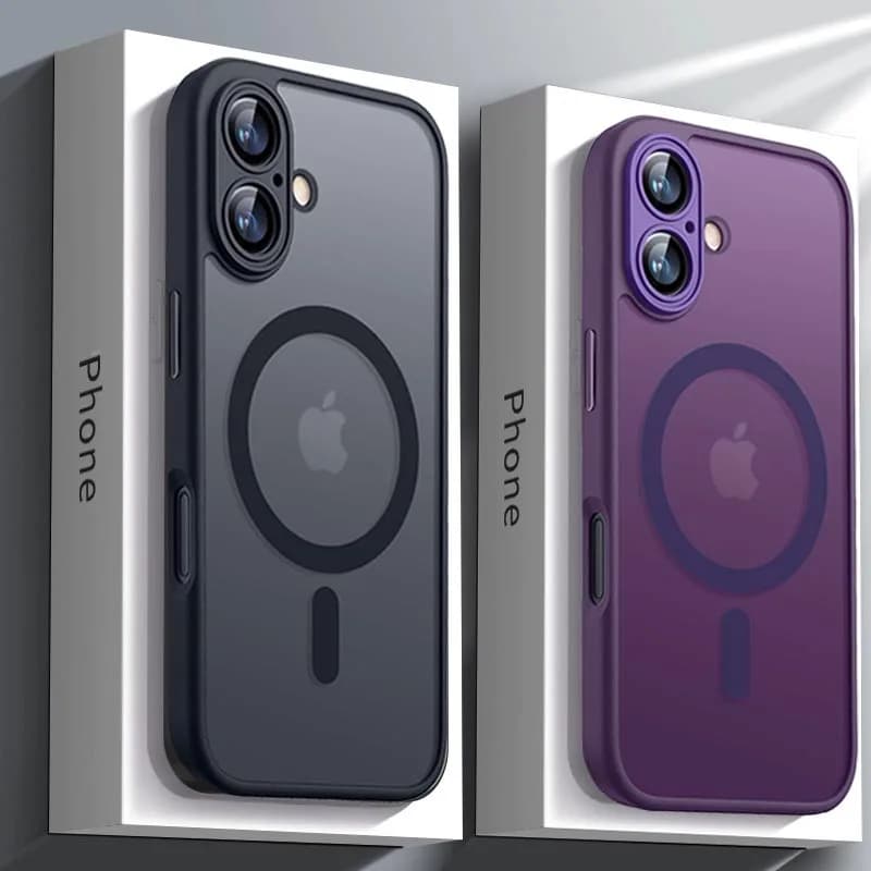 Luxury magnetic armor shock absorber for iPhone 17 Air 16 15 14 13 12 11Pro Max Magsafe Wireless charge Translucent matt cover