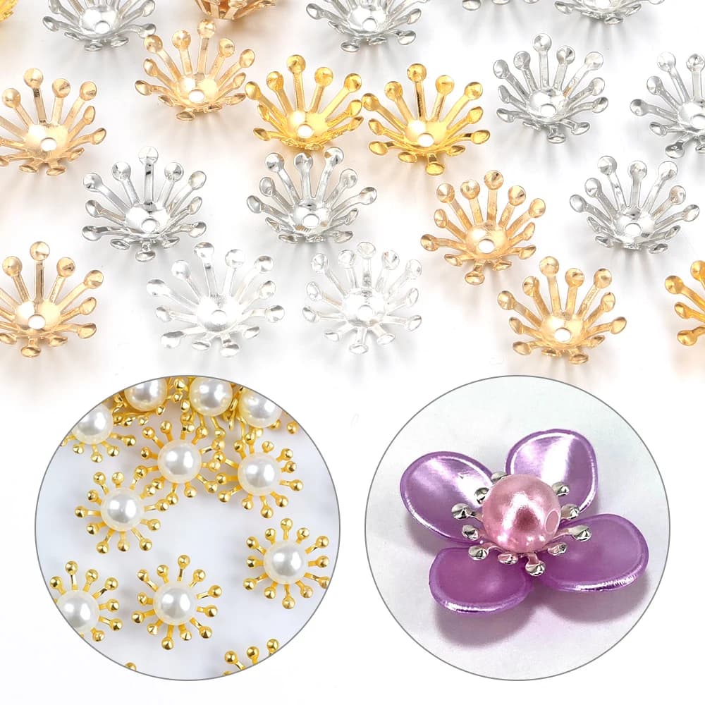 100 pz Diametro 13 MM Colore Oro Fiore di Ferro Tappi Perline Caps Gioielli Fai Da Te Che Fanno Orecchini Accessori per Le Donne All'ingrosso