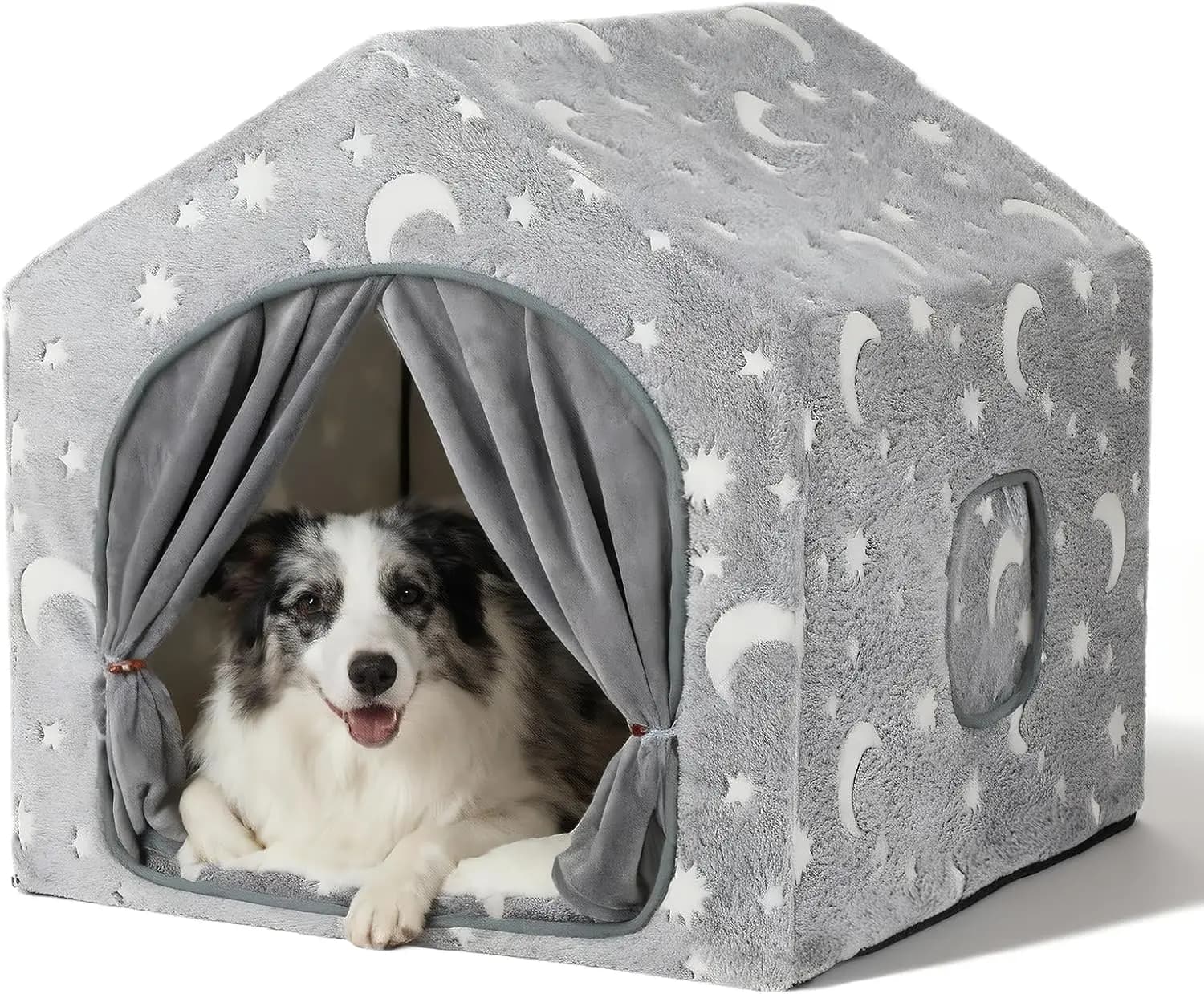 Cuccia per cani con struttura a tenda a forma di stella luminosa, lavabile, adatta per cani di taglia media e grande da 36 a 66 libbre.