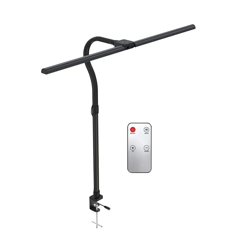 Lampada da scrivania a doppia testa con morsetto 24W Braccio oscillante flessibile dimmerabile nero 5 temperature di colore Ufficio, lampada da lettura da tavolo per studenti