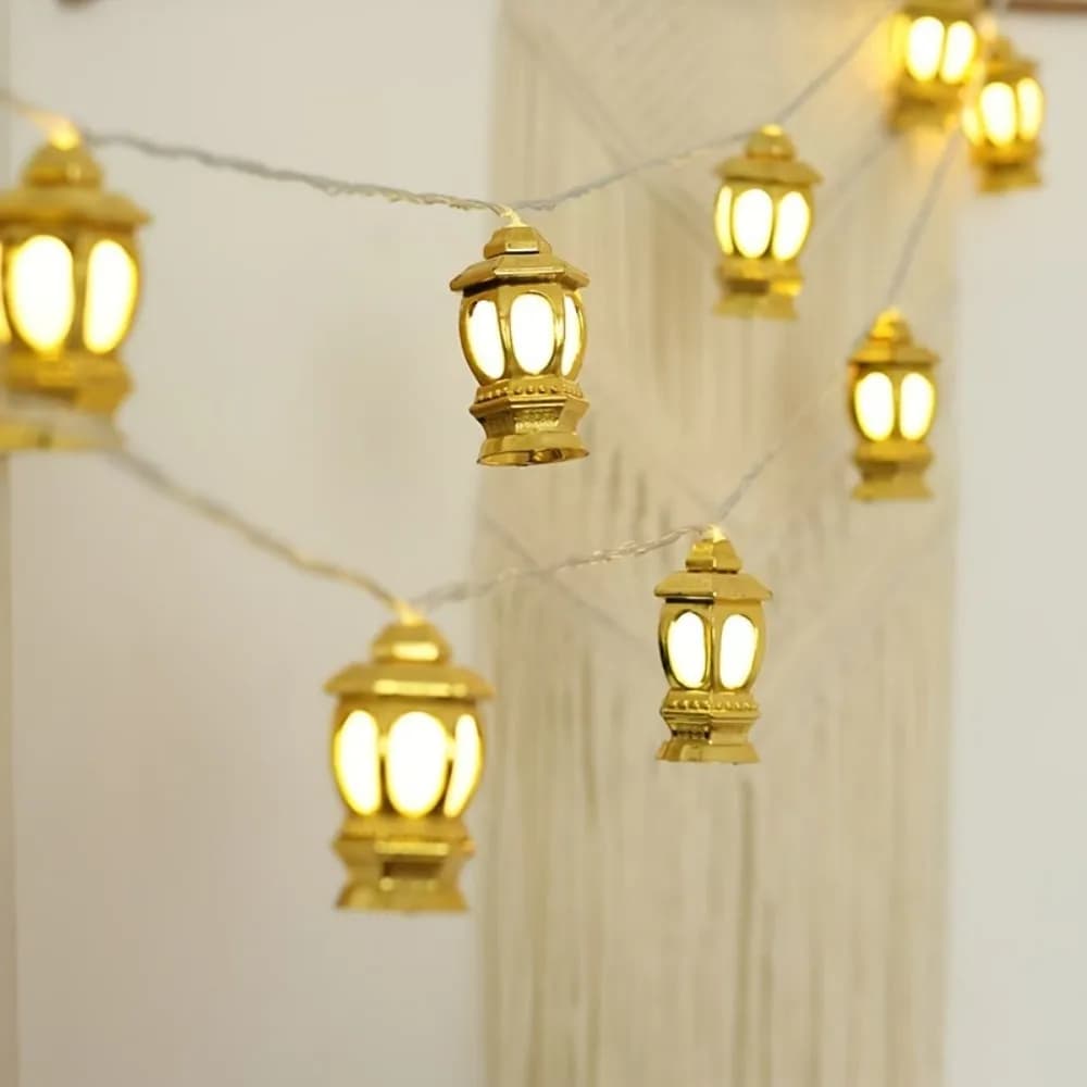 1pc 1.5M/3M Stringa di lampada palazzo retrò dorata, alimentata a batteria, utilizzata per le feste di matrimonio del Ramadan Decorazioni per la casa per le vacanze all'aperto al coperto