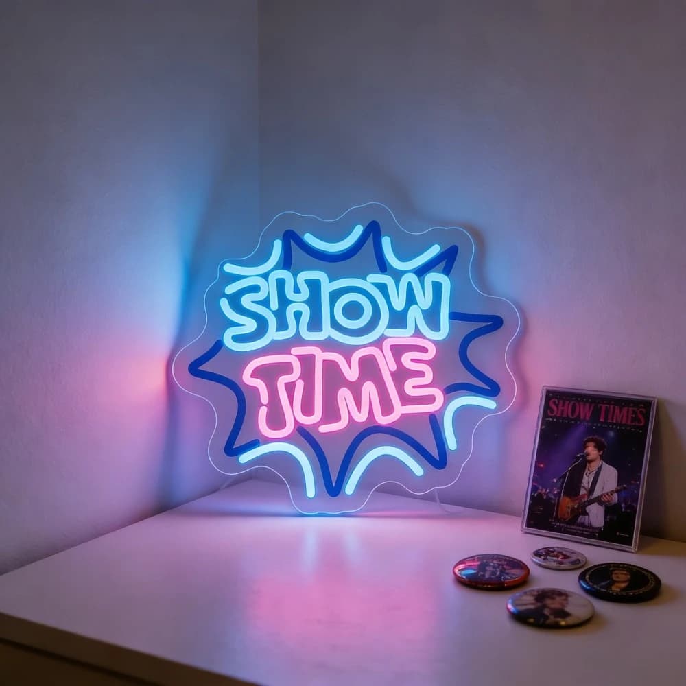 Insegna al Neon SHOW TIME, Luce LED da Parete USB Dimmerabile per Sala Musica, Studio, Bar, Sala Giochi, Decorazione per Feste, Regalo per Musicisti e Bambini