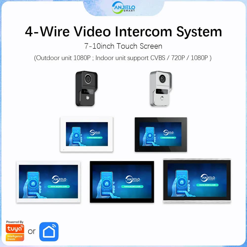 Sistema di Videocitofono WiFi Anjielo TUYA Smart 1080P con Schermo Touch da 7 Pollici a 10 Colori, Monitor per Campanello (Set Non Incluso)