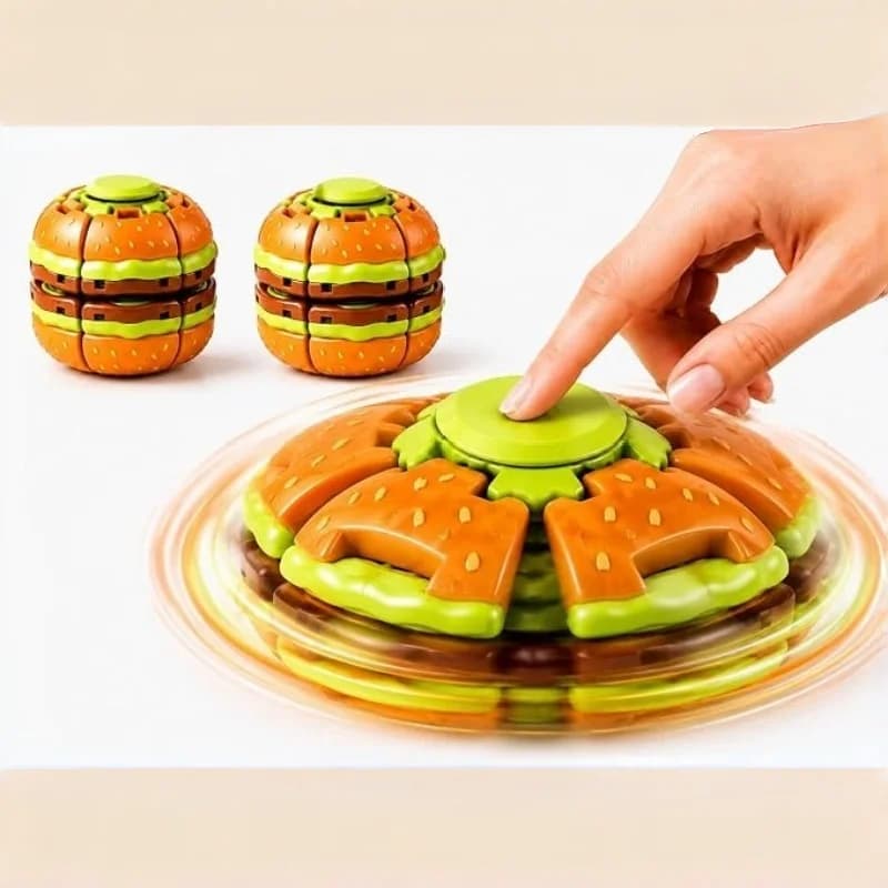 Hamburger Fidget Spinner Balls, Press-to-Spin Mechanical Sensory Fidget Toys, Handheld Stress Relief Desk Toy Girls