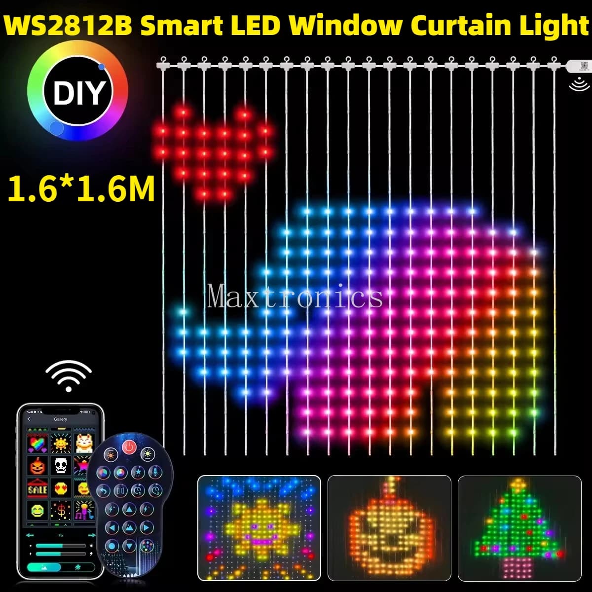 1.6*1.6M WS2812B Smart LED Window Curtain Light APP Control 5V USB RGBIC per Holiday Bedroom Party Decor Dream Color Fairy Light