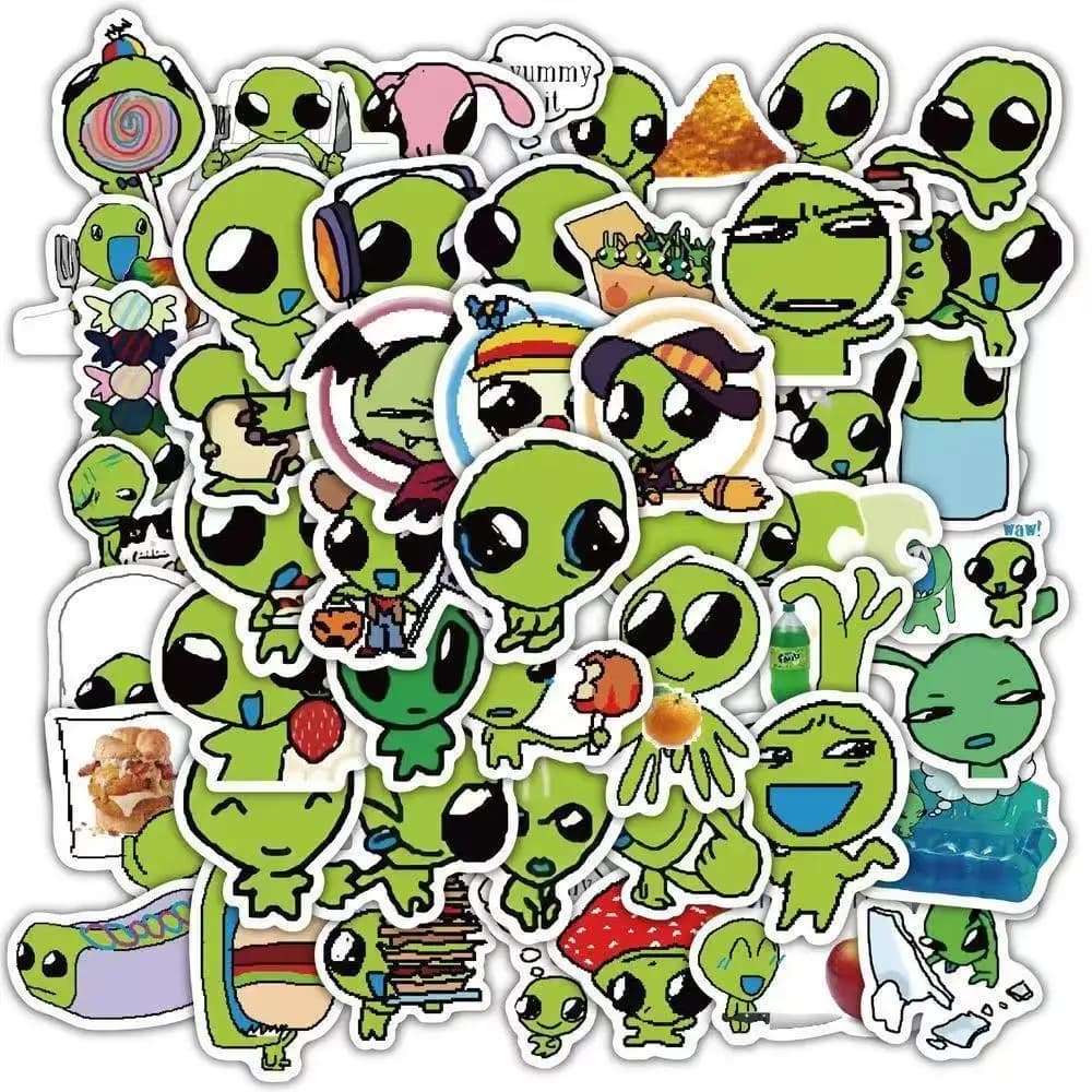 57/114/228 Pezzi Adesivi Creativi Carini con Alieni Verdi e Stelle, Graffiti Fai-da-Te per Valigie, Quaderni, Laptop, Impermeabili, Decalcomanie per Cancelleria
