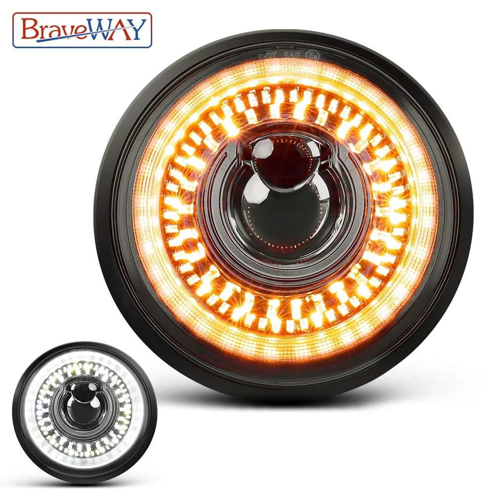 BraveWAY 5.75 ''faro rotondo a LED per Moto/auto 5-3/4 pollici Moto Light con bianco/ambra DRL + Start-up Halo Ring