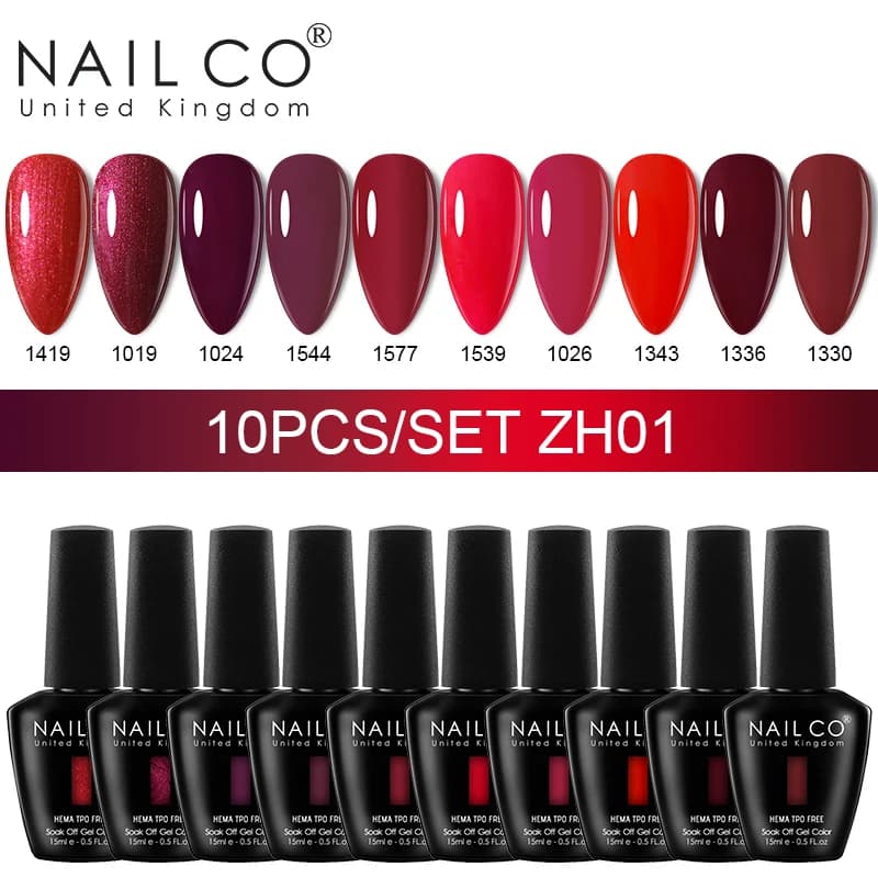 NAILCO Set di 10 Smalti Gel Colorati Senza HEMA e TPO, Smalto Ibrido per Nail Art, Gel Polish per Manicure, Vernis Semipermanente UV