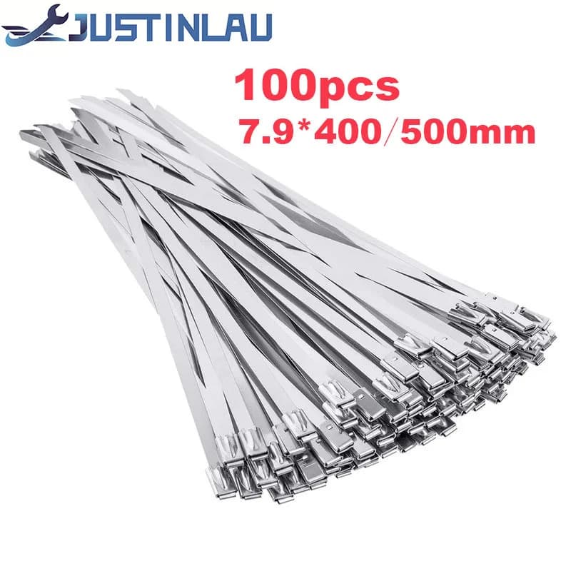 100 pz larghezza 7,9 mm fascetta in acciaio inossidabile fascetta di scarico rivestita fascette di bloccaggio fascette multiuso cavo di bloccaggio fascette in metallo