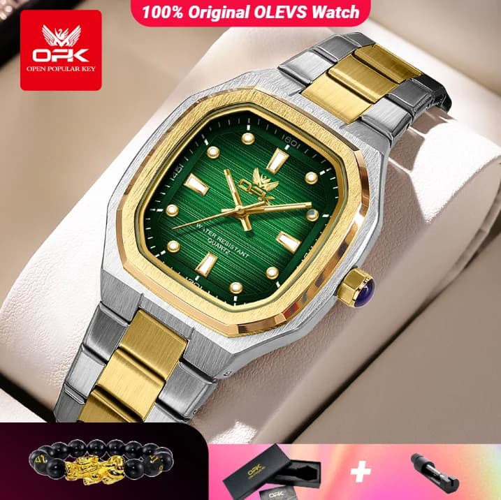 OPK 6044 Men's Watch New Waterproof Stainless Steel Square Dial Luminous Quartz Watch For Men
