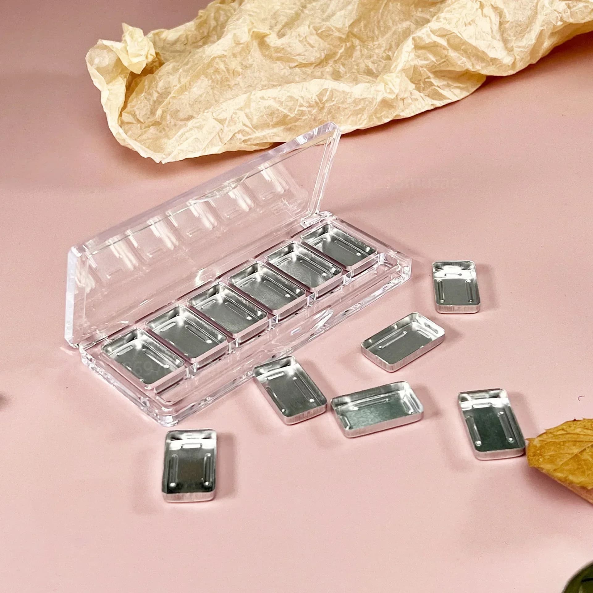 Transparent 6 Grills Empty Shade Flat DIY Sample Tablet Make-up Eye Packing Box For Beginners Custom Umbrella Containers