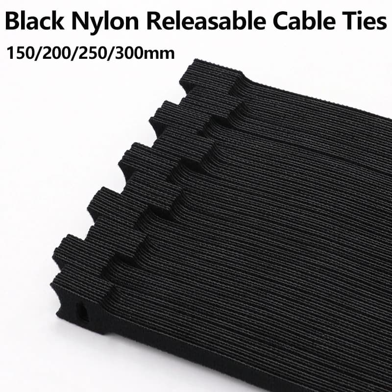 50/200Pcs 150/200/250/300mm Black Releasable Cable Ties Nylon Hook Loop Straps Wrap Zip Bundle Tie Fastening Tape Wire Organizer