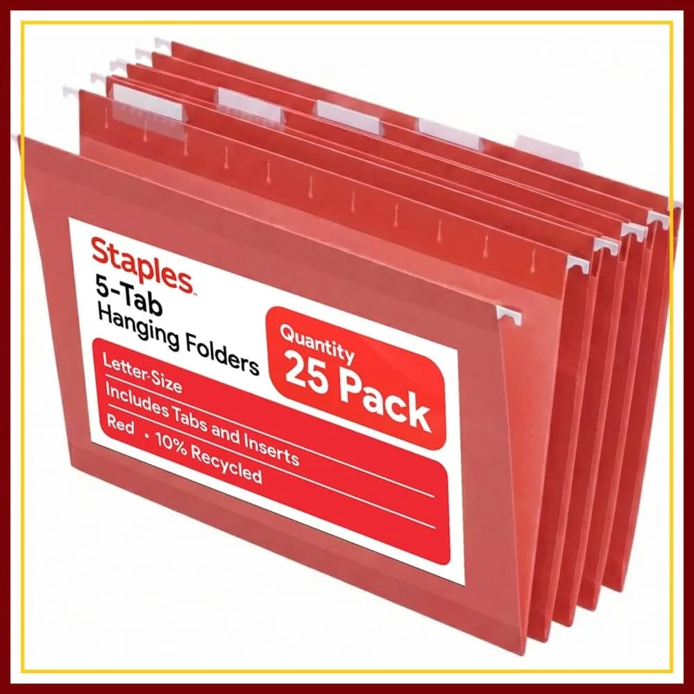 Cartelle appendibili Staples, formato Letter, con linguette a taglio 1/5, costruzione resistente agli strappi – Confezione da 25
