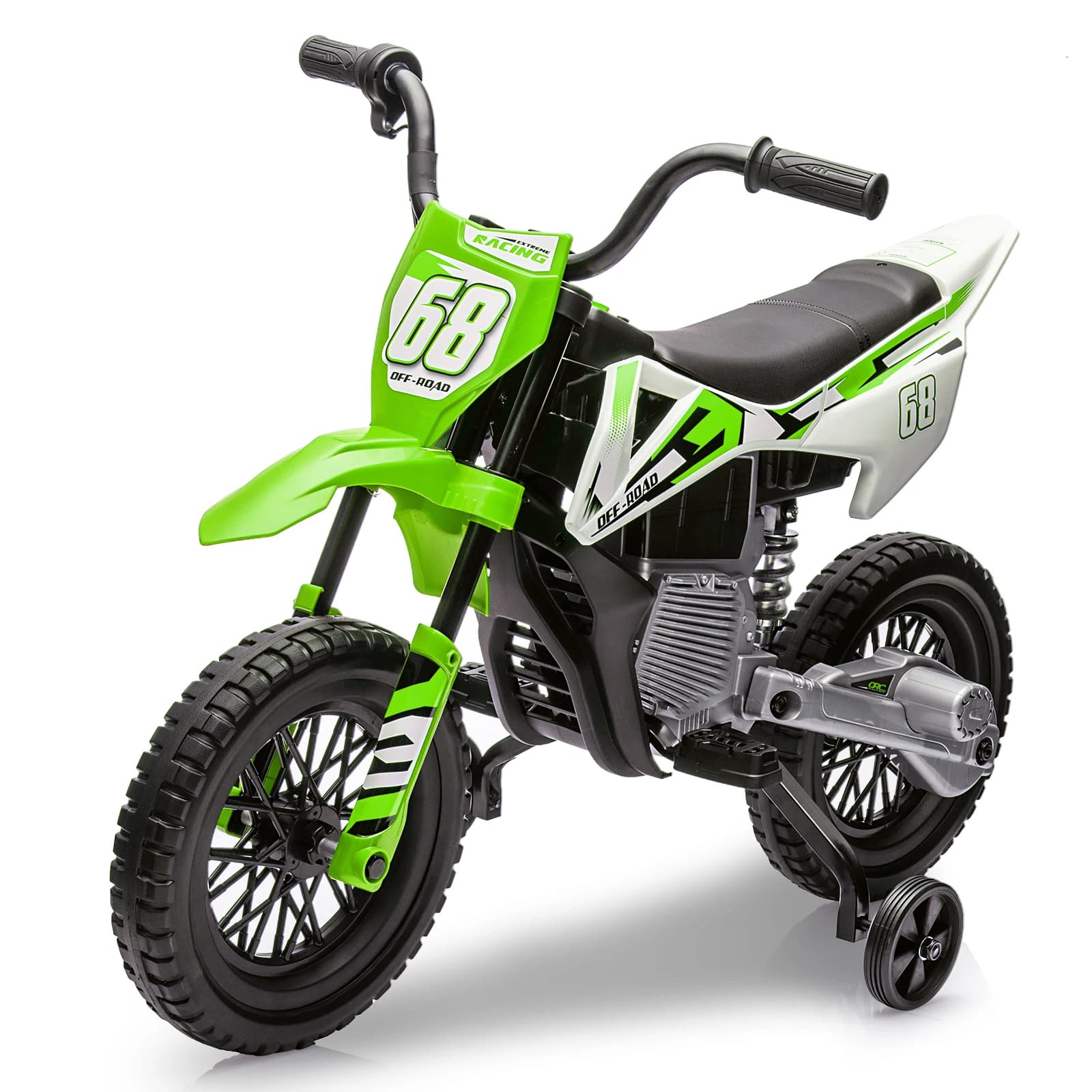 Bici da cross elettrica per bambini 12v con ruote da allenamento Twist Grip Acceleratore 3Mph Velocità massima Musica Moto da corsa sicura per bambini