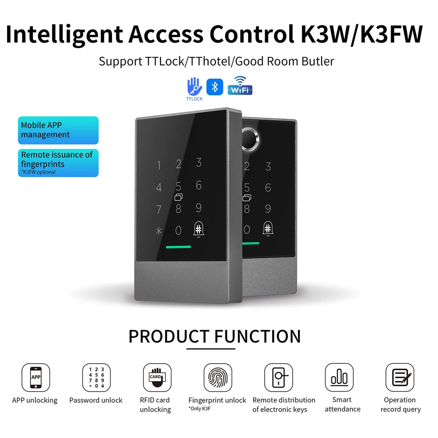 TTLOCK App Smart Lock Lettore di tastiera di controllo accessi Impronta digitale esterna NFC Bluetooth + WIFI Scheda di codice di accesso Rfid Ip67 Impermeabile