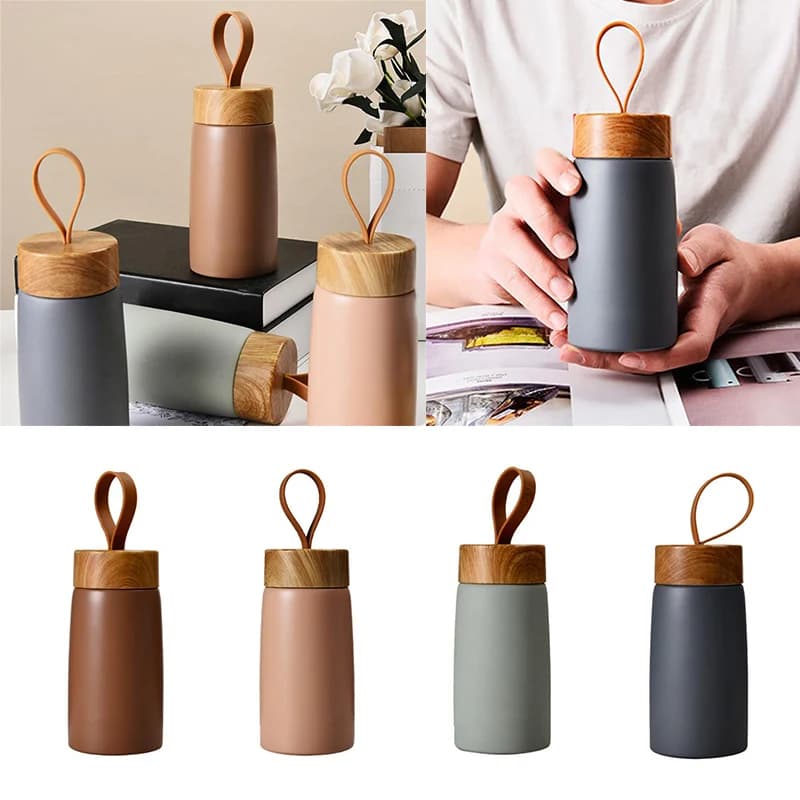 Tazza da caffè isolata in stile nordico Tazza da caffè in acciaio inossidabile 304 con venature del legno Thermos Bottiglia d'acqua da viaggio portatile Tazza da tè Thermocup