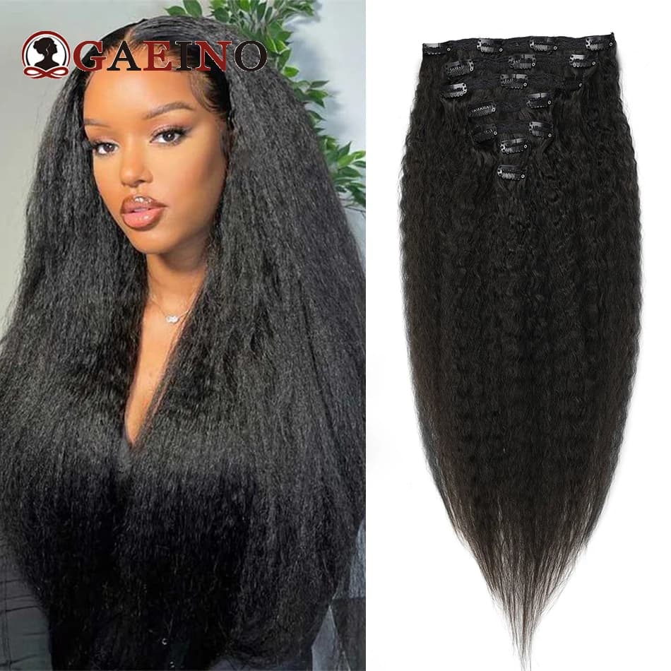 Straight crepe clip in hair extensions 7 pieces/set 1B # Natural black hair extensions Real human wig for women 8-28 inches