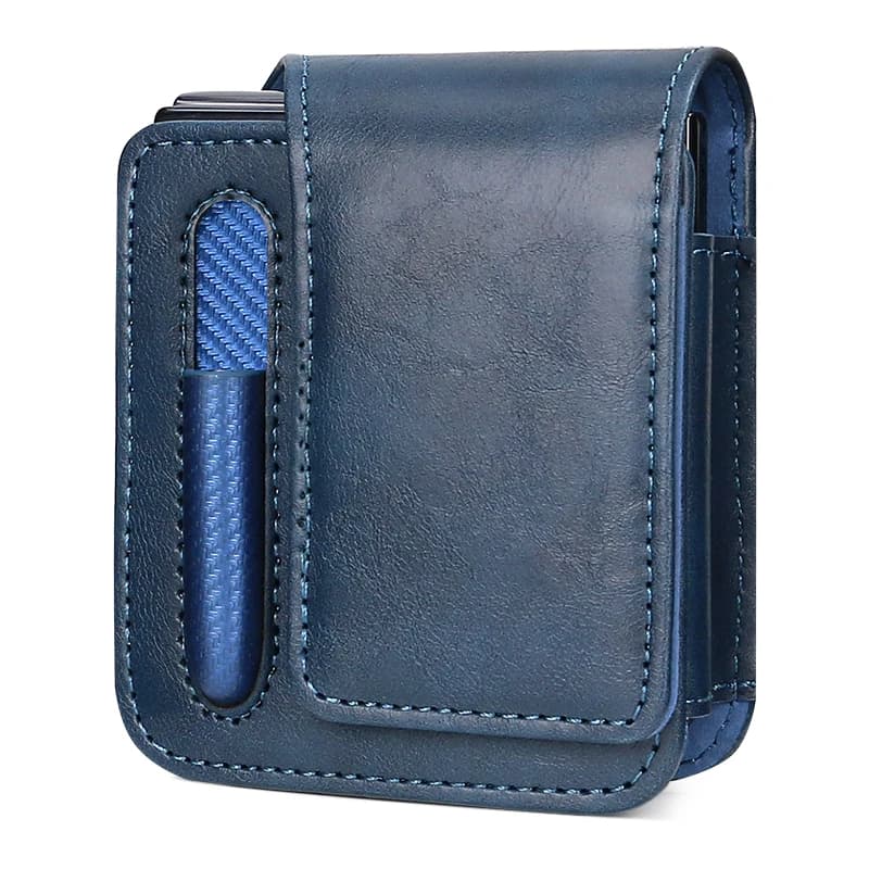 PU Leather Waist Belt Waist for Samsung Galaxy Z Flip 6 5 4 3 with pen holder, magnetic closure, blue