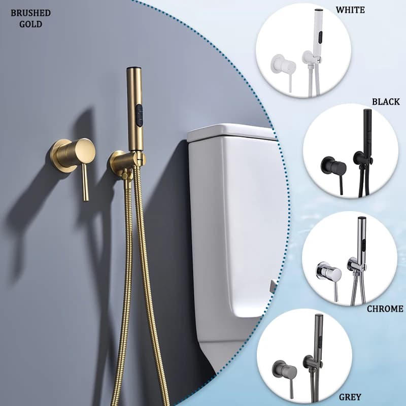 Rubinetti per doccia per bidet in nichel spazzolato Ottone igienico Shattaf Spray Rubinetto rotondo Miscelatore acqua calda fredda WC Bagno Bidet Doccia