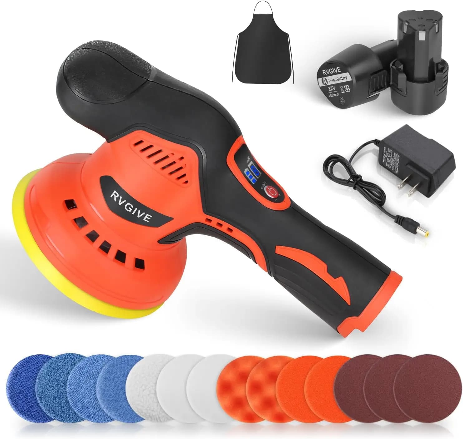 Lucidatrice a buffer per auto senza fili, 12 V senza spazzole, variabile a 8 velocità, 2800-5500 giri/min, per lucidatura di auto e barche, dettagli, ceratura, scratc