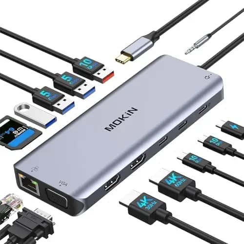 Hub USB portatile MOKiN con 3 monitor e 2 porte HDMI/schede SD – Potente ricarica da 100W!