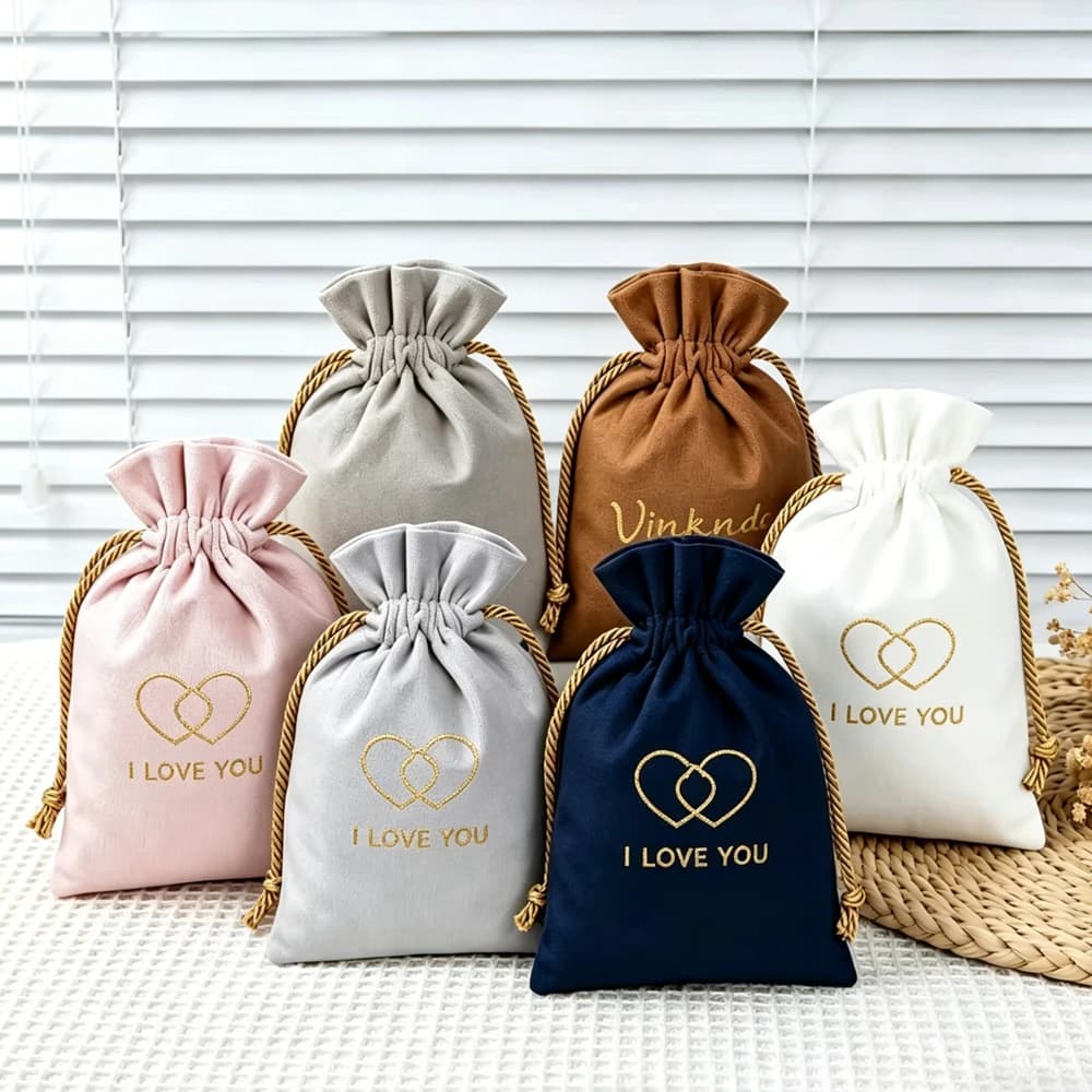 Sacchetti Regalo in Velluto Personalizzati con Logo 8x10cm, Sacchetti con Coulisse Dorati per Orecchini, Anelli, Chiavi, Organizzatore per Confezioni, Sacchetto per Bomboniere e Caramelle