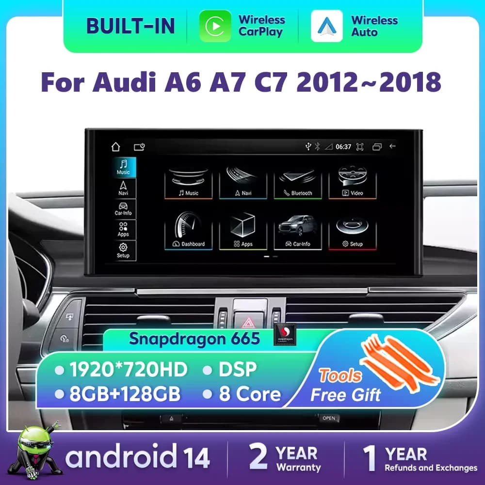 For Audi A6 A7 C7 2012 ~ 2018 Android 14 Auto Radio Wireless Carplay GPS Car Player Multimedia Stereo WIFI Navigation Head Units