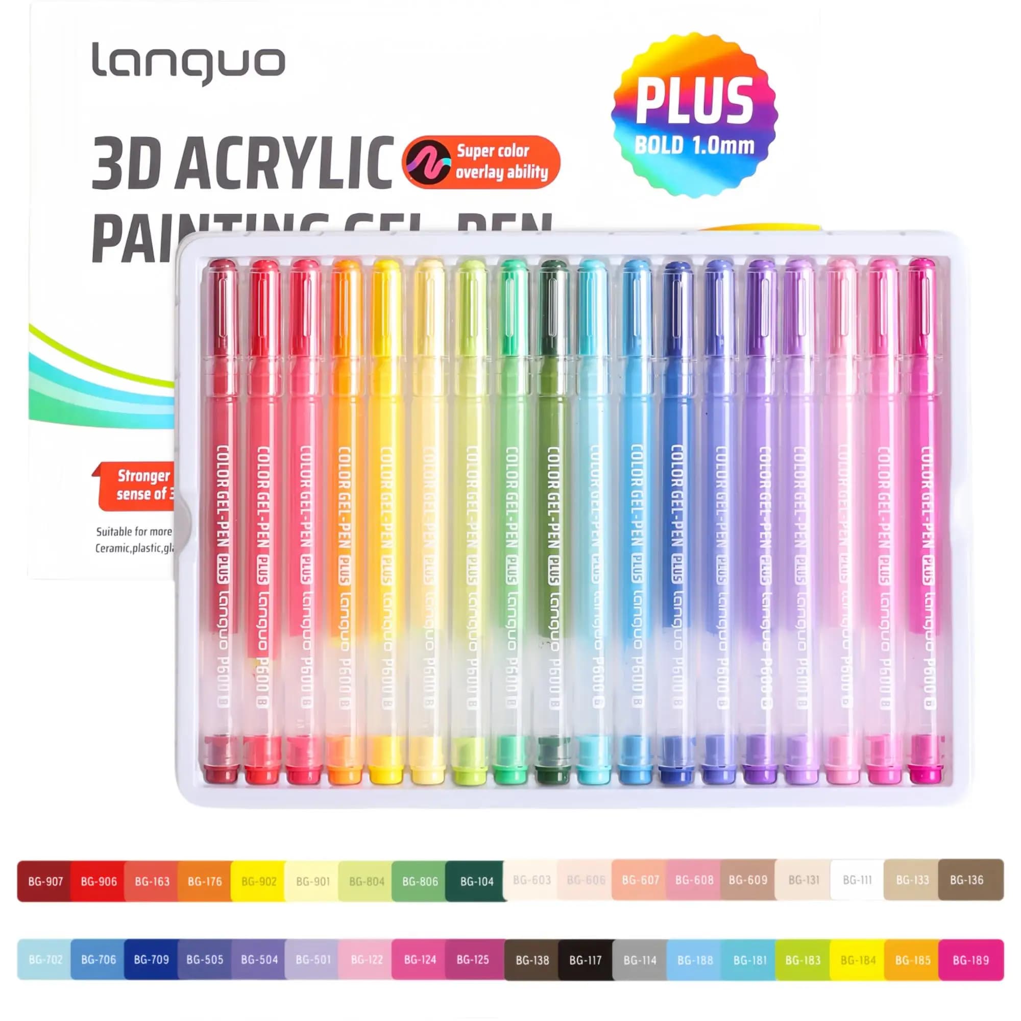 Set di Pennarelli Acrilici Languo 54 Colori con Effetto 3D, Simpatici Pennarelli Gel da Disegno 1.0mm per Scrittura a Mano