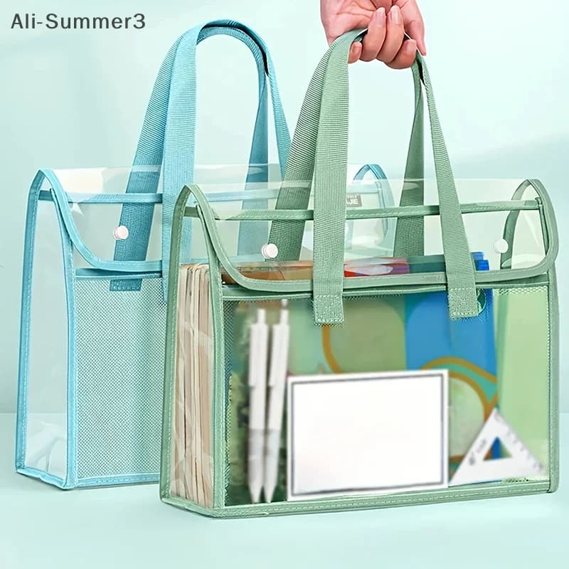 1 cartella portatile trasparente impermeabile di grande capacità, borsa per archiviazione espandibile, borsa per documenti autoadesiva in PVC