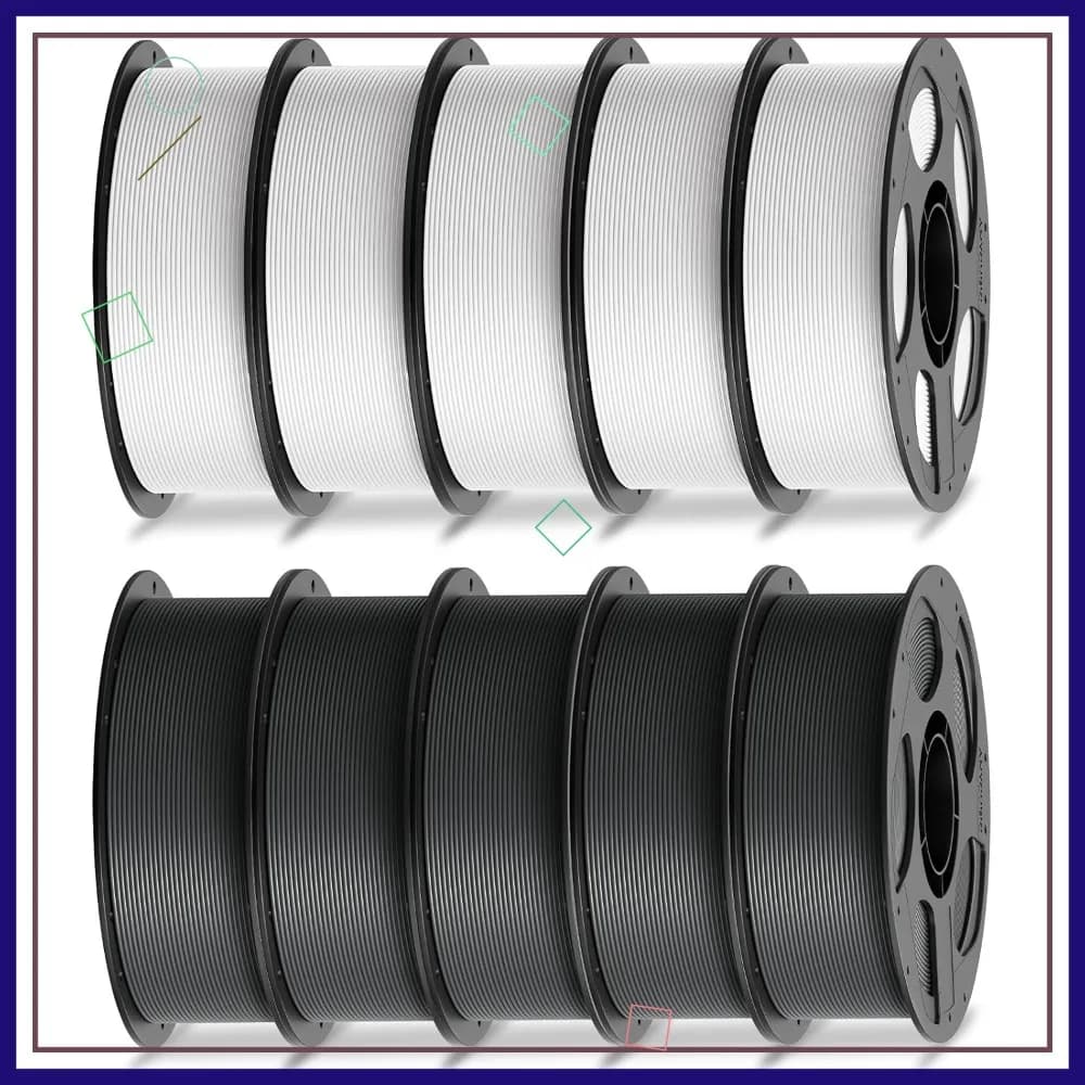 Filamento PLA 1.75mm Confezione da 10kg, Filamento per Stampante 3D con Precisione Dimensionale +/- 0.02mm, Bobina da 1kg, Bianco 5kg + Grigio Testurizzato 5kg