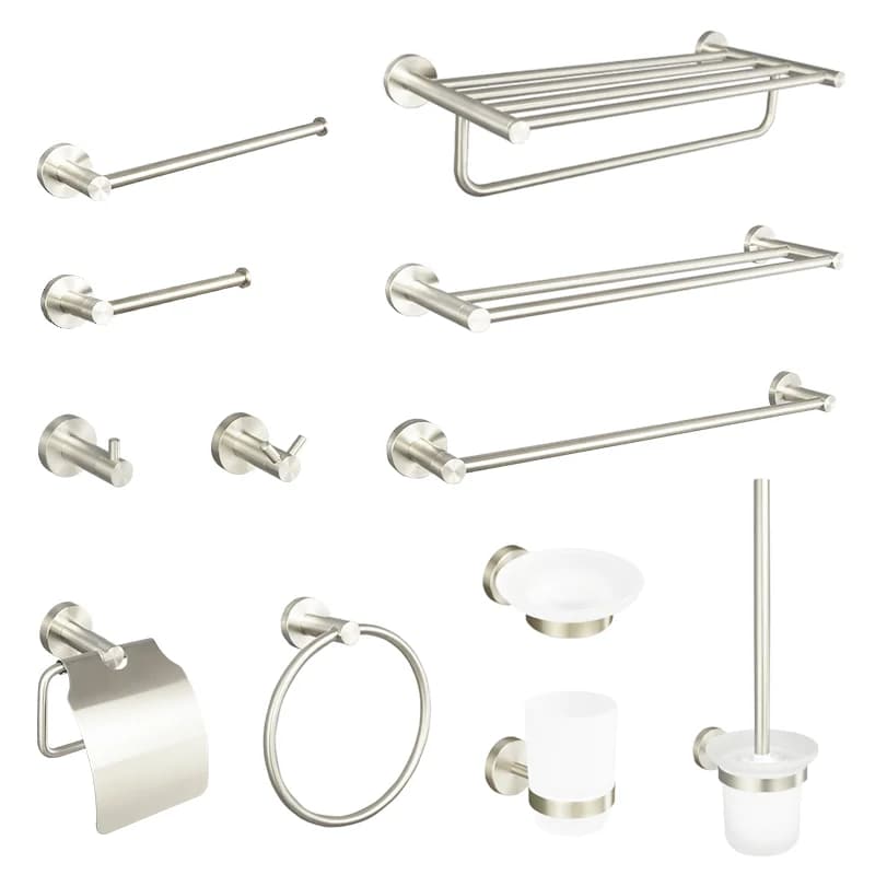 Accessori da bagno in acciaio inossidabile 304 in nichel spazzolato Portasciugamani Ganci portasciugamani Porta carta Set di scopini per WC