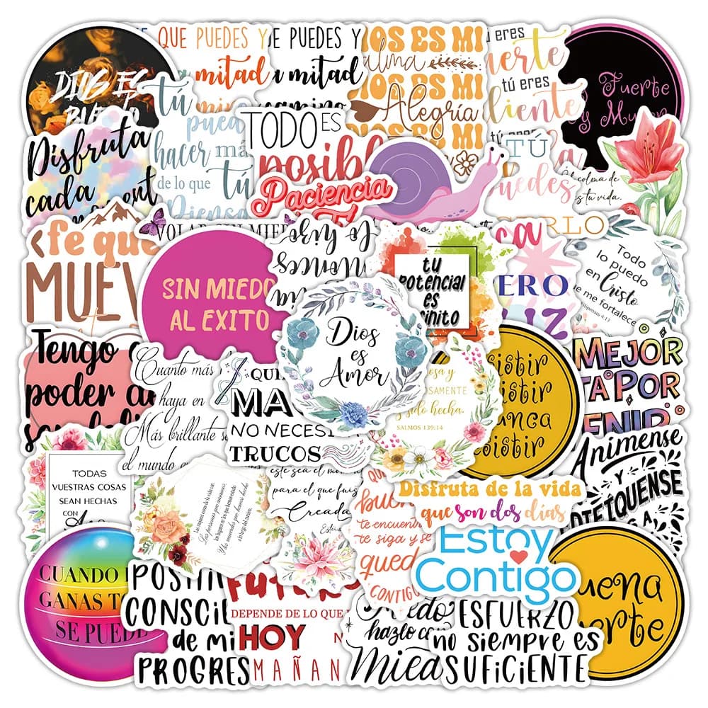 50 adesivi con frasi motivazionali spagnole per decorazioni, bottiglie d'acqua, computer desktop, auto, cancelleria, quaderni