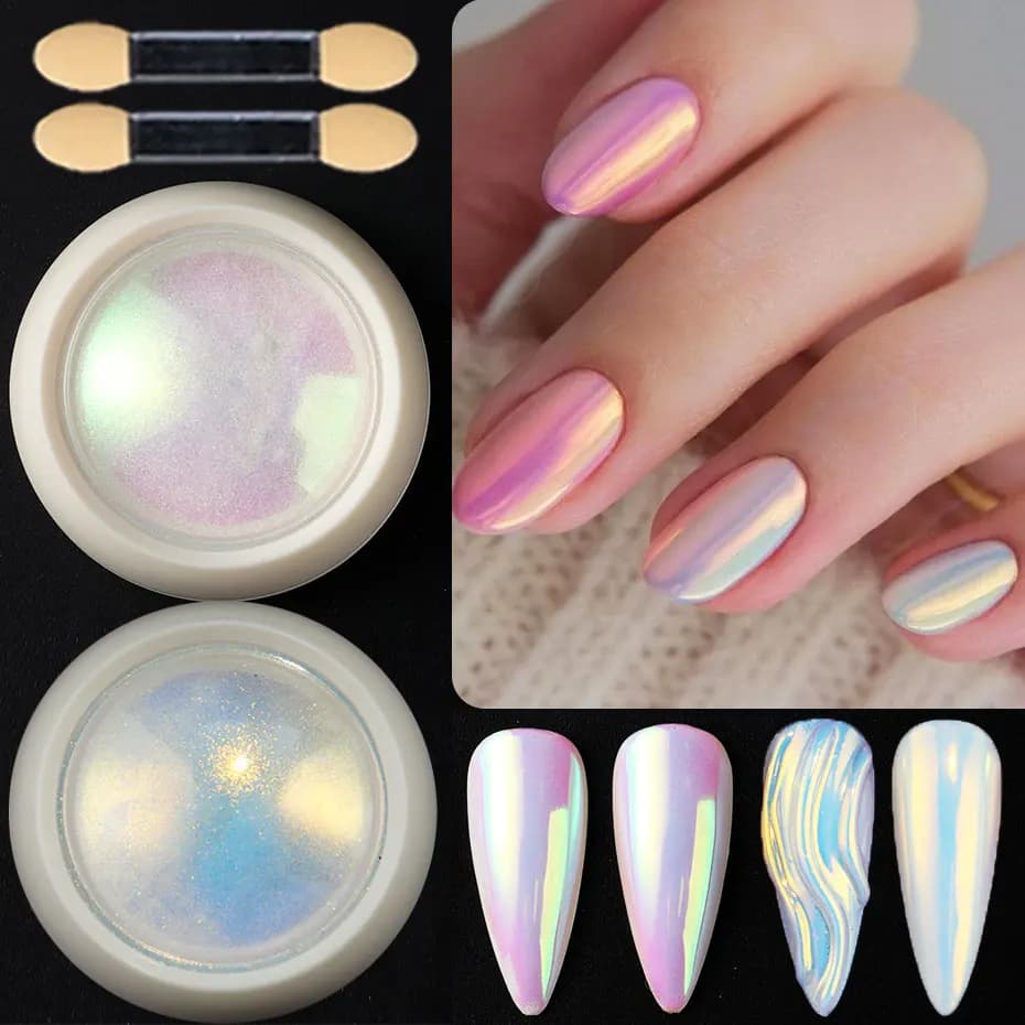 Neon Chrome Glitter Nail Art Dust with Brush Aurora Mermaid Mirror Nail Powder Pearlescent Holographic Effect Nail Supplies