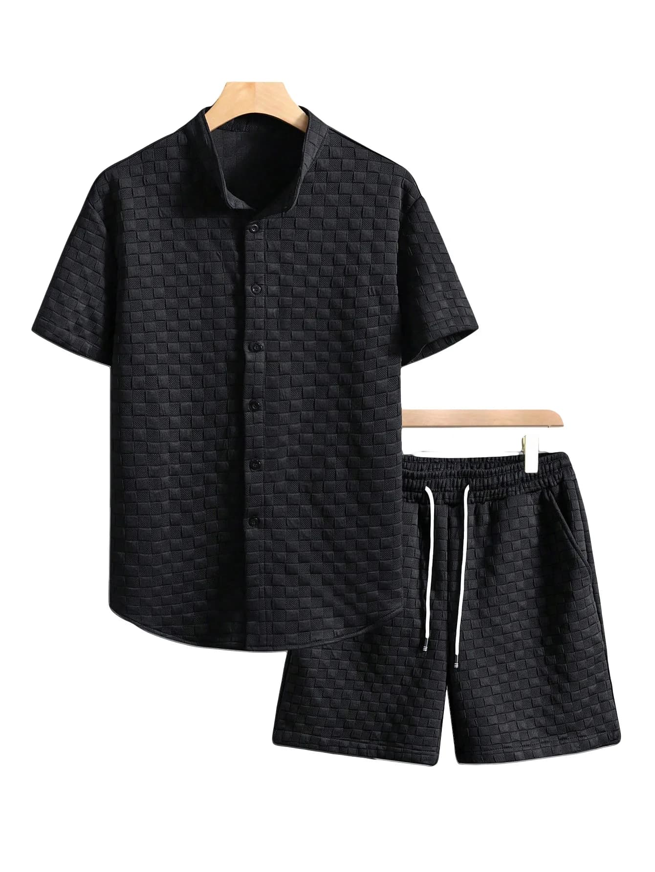 New Men's Casual Fabric Waffle, Top Sleeves Court with Collection and Shorts, Sportswear Summer Suit in 2 Pieces of High Quality