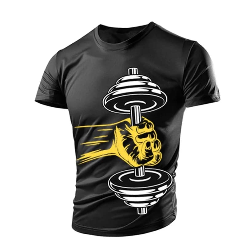 T-shirt graphic with handlebars for man gym t-shirts printed in 3D summer casual breathable sport crew neck short sleeves quick drying shirts