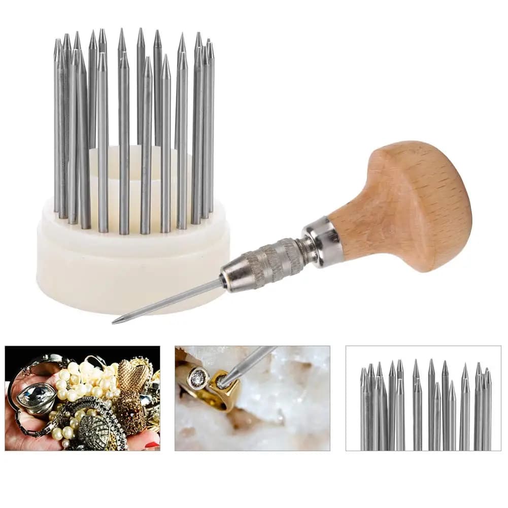 Set di 23 Utensili per Incastonatura Pietre, Attrezzatura per Gioielleria, Strumento per Incastonatura Pietre e Perline