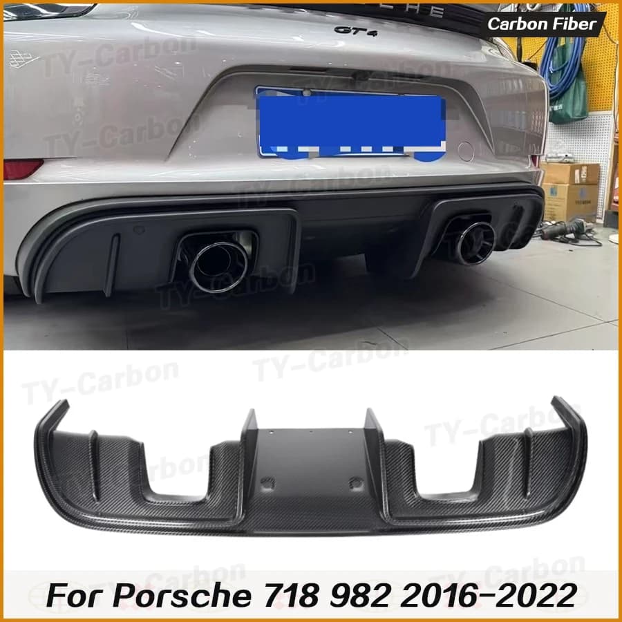 Rear style GT-4 dry carbon fiber diffuser for Porsche 718 982 Cayman Boxster Lip Spoiler Splitter Rear bumper Lip Lower vest